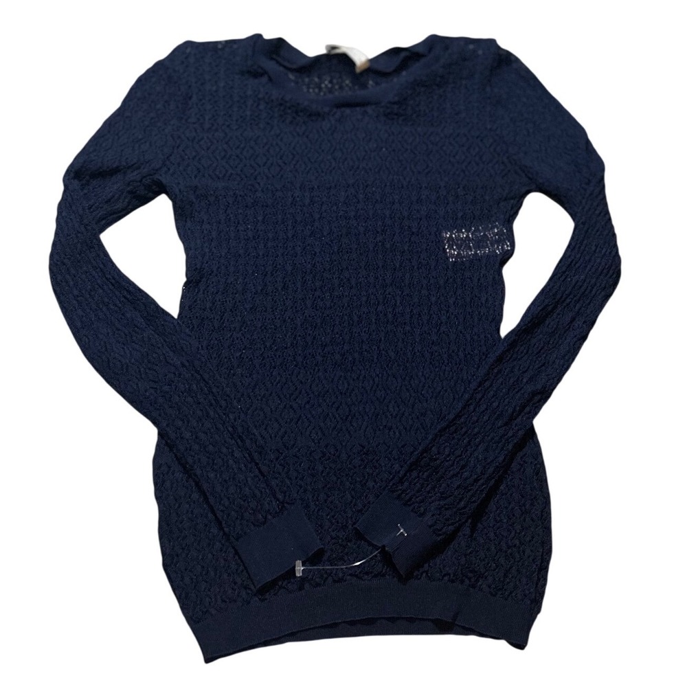 Nina Ricci Navy Blue Pointelle Knit Long Sleeve Top Made in France Size M